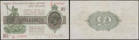 Ten Shillings&nbsp;Fisher&nbsp;Second Issue T30 Red Serial No. omitted in prefix, issued 1922 and LAST series S/36 716383. VF - GVF and Scarce. Printe...