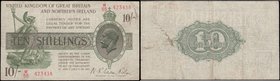 Ten Shillings&nbsp;Fisher&nbsp;T33&nbsp;Third issue&nbsp;Northern Ireland&nbsp;in title Red Serial No. omitted 1927 LAST series W/55 423438 good Fine ...