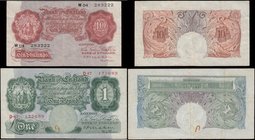 Mahon Britannia medallion 1928 issues (2) comprising 10 Shillings B210 Red-brown issue serial number W04 283222. Along with 1 Pound B212 Green issue s...