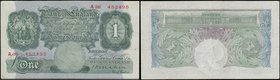 One Pound&nbsp;Green&nbsp;Mahon&nbsp;B212&nbsp;issued 1928 FIRST series serial number A36 452495 crisp GEF retaining some original embossing and very ...