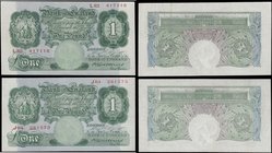 One Pounds Catterns B225 Green Britannia medallion issues 1930 (2) serial numbers J64 261573 and L82 417116. Both EF or near so and Scarce in high gra...