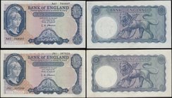 Five Pounds O'Brien Lion & Key (2) including the 2 varieties B277 Shaded symbols 1957 and a FIRST series number A67 753507 along with the B280 White s...