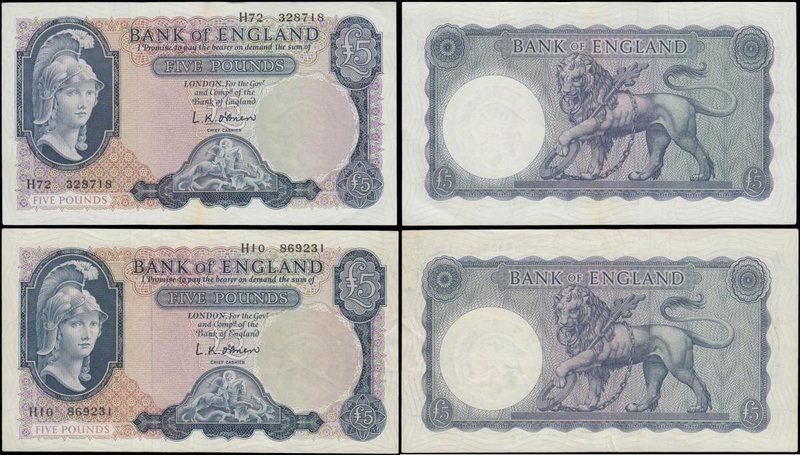 Five Pounds O'Brien Lion & Key B280 White symbol issues 1961 (2) FIRST series se...