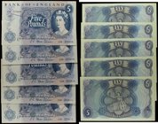 Five Pounds Fforde QE2 portrait & seated child Britannia B312 issue 1967 (5) a consecutively numbered set last series prefix and close to last run ser...