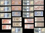 Asia mostly modern issues (1090) in 11 bundles in consecutive or near consecutive runs. Comprised of notes such as Bhutan ND 1986 issues 1 Ngultrum Pi...