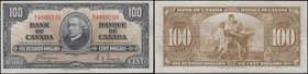 Canada Bank 100 Dollars Pick 64c dated Ottawa 2nd January 1937 serial number B/J 4869230 signatures Coyne & Towers. A Canadian Banknote Company Limite...