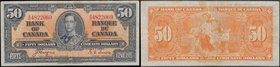 Canada Bank 50 Dollars Pick 63c dated Ottawa 2nd January 1937 serial number B/H 4822069 signatures Coyne & Rasminsky. A Canadian Banknote Company Limi...