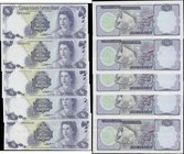 Cayman Islands Currency Board 1 Dollars Jefferson signature Queen Elizabeth II Law of 1974 issues (5) comprising Pick 5d (4) serial numbers a consecut...