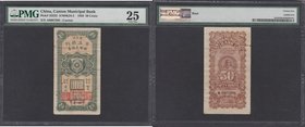 China Canton Municipal Bank 50 Cents Pick S2255 dated 1st May 1928 Canton serial number A 0007396. The note in green on light brown underprint with re...
