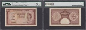 Cyprus Government 1 Pound Pick 35a first date of issue for this type 1st June 1955 serial number A/3 049473 signature Denis John Mahony. The note in b...
