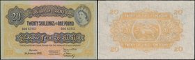 East Africa Currency Board 20 Shillings = 1 Pound Pick 35 dated Nairobi 1st January 1955 serial number G66 62332, 4 signatures at lower right. A Thoma...