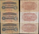 East Africa Currency Board 5 Shillings Pick 33 1953-57 issues (3) comprising a first year of issue dated 31st March 1953 serial number G53 17882. Alon...
