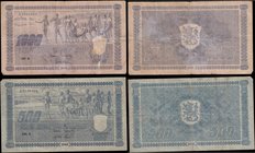 Finland Bank (Suomen Pankki) 1945 high denomination issues (2) comprising 500 Markkaa Pick 81a FIRST print FIRST series Litt. A serial number A 070838...