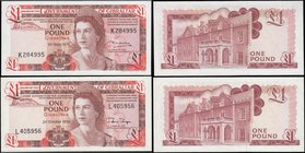 Gibraltar Government One Pound (2) comprising Pick 20b dated 15th September 1979 serial number K284995 signed R. J. Wallace CMG, OBE titled Financial ...