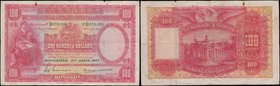 Hong Kong & Shanghai Banking Corporation 100 Dollars Pick 176e dated 31st March 1947 serial number D252329. A Bradbury, Wilkinson & Co. print in red o...