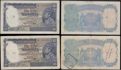 India Reserve Bank 10 Rupees King George VI portrait in profile Pick 19a ND 1937 issues bearing the signature Taylor (2) including a very first prefix...