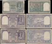 India Reserve Bank George VI facing forward portrait Deshmukh signature ND 1943 issues (3) comprising 5 Rupees Pick 23a serial number A/27 541985 and ...