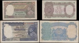 India Reserve Bank George VI facing left portrait Taylor signature ND 1937 issues (2) comprising 5 Rupees Pick 18a serial number H/36 900050 and the n...