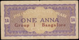 India World War II Prisoner of War Camp currency 1 Anna Bangalore camp ND (1939-1945) in violet and pale brown with Group 1 Bangalore red-brown overpr...