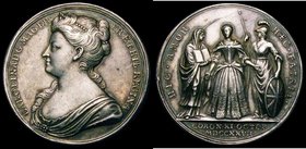 Coronation of Caroline 1727 34mm diameter in silver by J.Croker, Eimer 512 the official Coronation issue Obverse: Bust Left CAROLINA. D.G.MAG.BR.FR.ET...