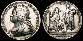 Coronation of George II 1727 34mm diameter in silver by J.Croker Eimer 510 the official coronation issue Obverse Bust left Laureate, armoured and drap...