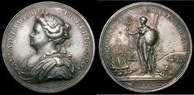 Peace of Utrecht 1713 Eimer 460 35mm diameter in silver by J.Croker, Obverse: draped bust left, ANNA . DG . MAG : BRI . FR : ET . HIB : REG . Reverse ...