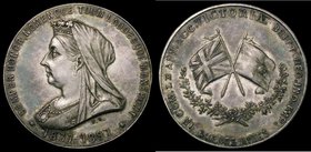 Queen Victoria Diamond Jubilee 1897 Argentina issue 34mm diameter in silver by J.D (?) Eimer 1822 Obverse: Bust of the Queen, left, veiled, SEMPER HON...