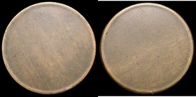 Blank flan Bronze Penny sized 30.5mm diameter each side with a raised rim, no signs of design or borders, Good Fine