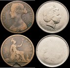 Mint Errors - Mis-strikes (2) Penny 1868 with a minting flaw obliterating the first 8 of the date and part of the 6, VG and unusual, Decimal Five Penc...