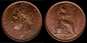 Farthing 1828 Peck 1443 UNC with a pleasing chocolate tone, the obverse with a trace of lustre, in an LCGS holder and graded LCGS 80, formerly in an N...