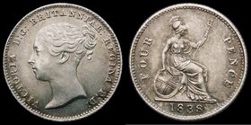 Groat 1838 8 over horizontal 8 ESC 1931A, UNC/AU and attractively toned and rare in this high grade