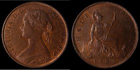 Halfpenny 1862 Freeman 289 dies 7+G, UNC with underlying tone and a trace of lustre
