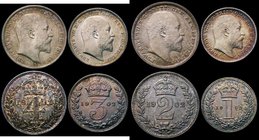 Maundy an assembled Set 1902 the Fourpence, Threepence and Penny the standard issue, the Twopence a Matt Proof EF to UNC the reverses deeply toned
