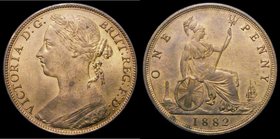 Penny 1882H Freeman 115 dies 12+N UNC and lustrous with minor cabinet friction and a few small spots, a pleasing example with much eye appeal