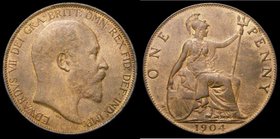 Penny 1904 Freeman 159 dies 1+B UNC/About UNC with minor cabinet friction and traces of lustre