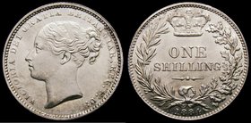 Shilling 1884 ESC 1343, Bull 3074, Davies 921 dies 7D, Lustrous UNC a very pleasing example the obverse showing the full strike at the front of the Qu...