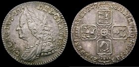 Sixpence 1758 as ESC 1623, Bull 1763 the 8 overstruck, the underlying figure unclear NEF with an attractive and colourful underlying tone