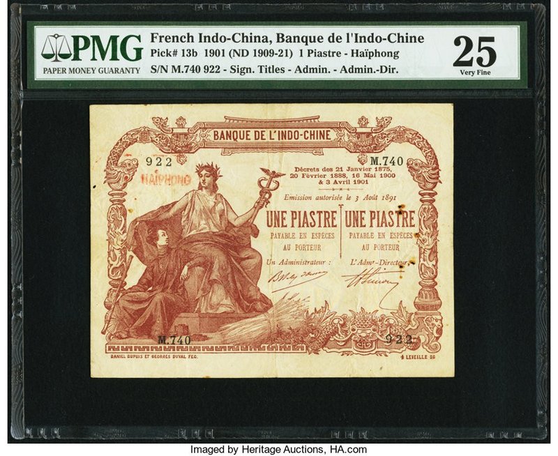French Indochina Banque de l'Indo-Chine, Haiphong 1 Piastre 1901 (ND 1909-21) Pi...