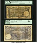 French Indochina Banque de l'Indo-Chine, Haiphong; Saigon 5; 20 Piastres 12.7.1913; 5.5.1917 Pick 16b; 38b Two Examples PCGS Fine 12; Fine 15. A scarc...