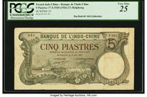 French Indochina Banque de l'Indo-Chine, Haiphong 5 Piastres 27.5.1920 ND (1926-27) Pick 19 PCGS Very Fine 25. A scarce, green-hued denomination issue...