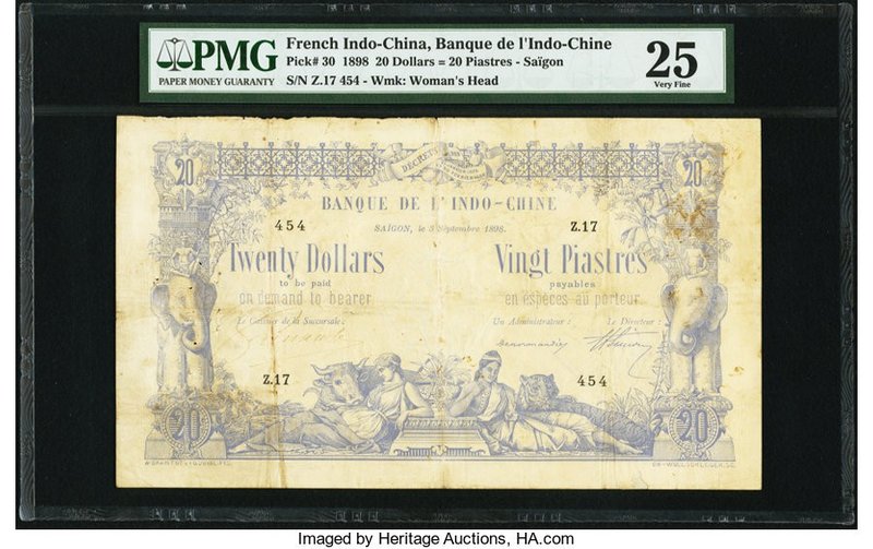 French Indochina Banque de l'Indo-Chine, Saigon 20 Dollars = 20 Piastres 3.9.189...