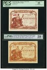 French Indochina Banque de l'Indo-Chine, Saigon 1 Piastre ND (1909-21) Pick 34b Two Examples PMG Choice About Unc 58 Net; PCGS Apparent Choice About N...