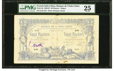 French Indochina Banque de l'Indo-Chine, Saigon 20 Piastres 8.6.1905 Pick 36 PMG Very Fine 25. Crisp, original paper is seen on this grandly sized den...