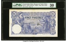 French Indochina Banque de l'Indo-Chine, Saigon 20 Piastres 1.8.1920 Pick 41 PMG Very Fine 30. This large sized denomination has been challenging to f...