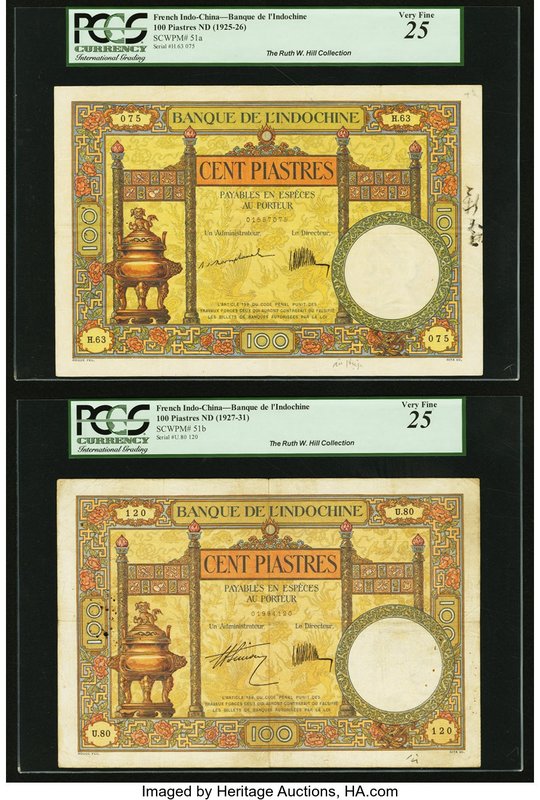 French Indochina Banque de l'Indo-Chine 100 Piastres ND (1925-26; 1927-31; 1932-...