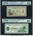 American Bank Note Company Engraved French Indo China Banque de L'Indochine Specimen Pair. 1 Piastre ND (1945) Pick 76s Specimen PMG Choice Uncirculat...