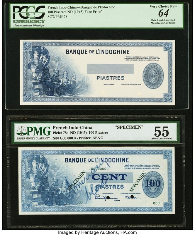 French Indochina Banque de l'Indo-Chine 100 Piastres ND (1945) Pick 78p; 78s Fac...