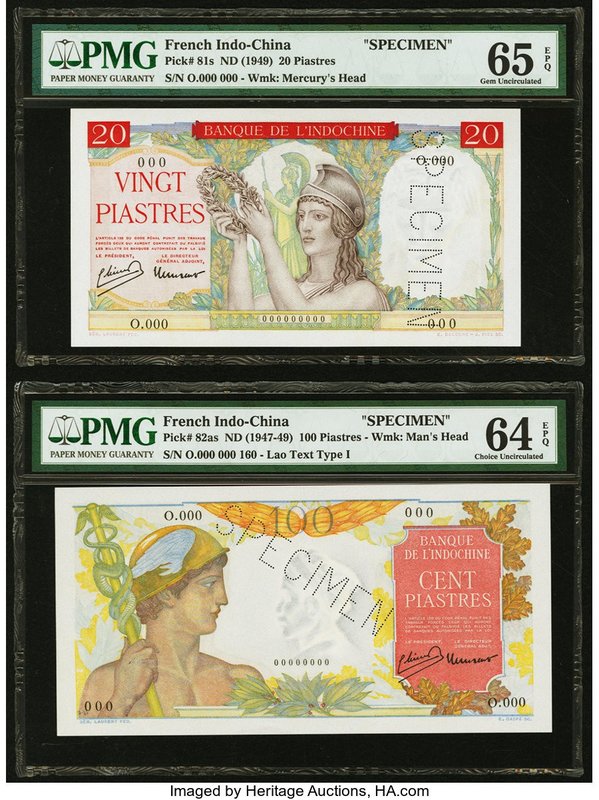 French Indochina Banque de l'Indo-Chine 20; 100 Piastres ND (1949); ND (1947-49)...