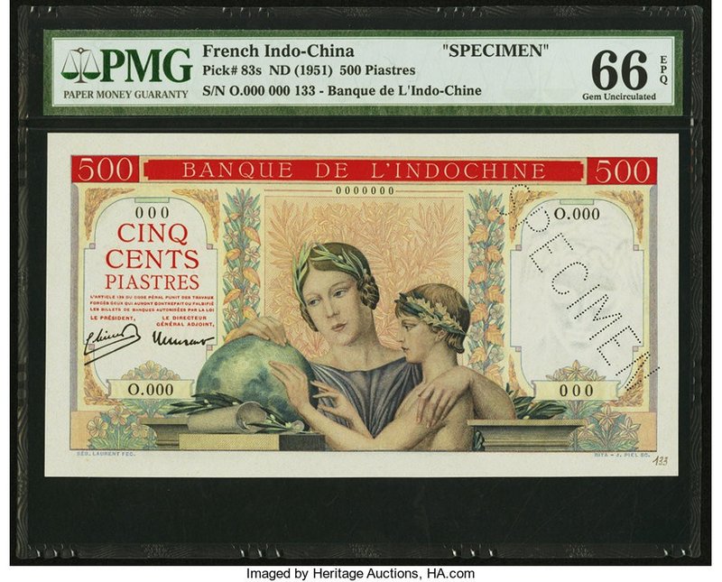 French Indochina Banque de l'Indo-Chine 500 Piastres ND (1951) Pick 83s Specimen...