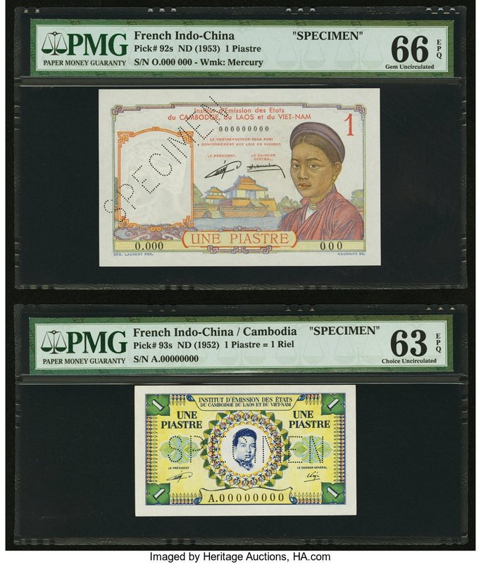 French Indochina Institut D'Emission 1 Piastre; 1 Piastre = 1 Riel ND (1953); ND...
